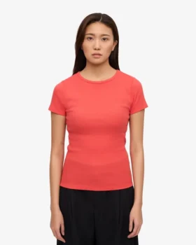 Ekologisk ribbad T-shirt – röd mandarin
