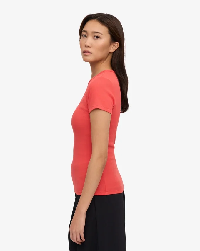 Ekologisk ribbad T-shirt – röd mandarin