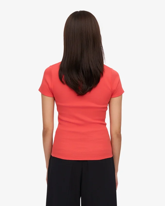Ekologisk ribbad T-shirt – röd mandarin