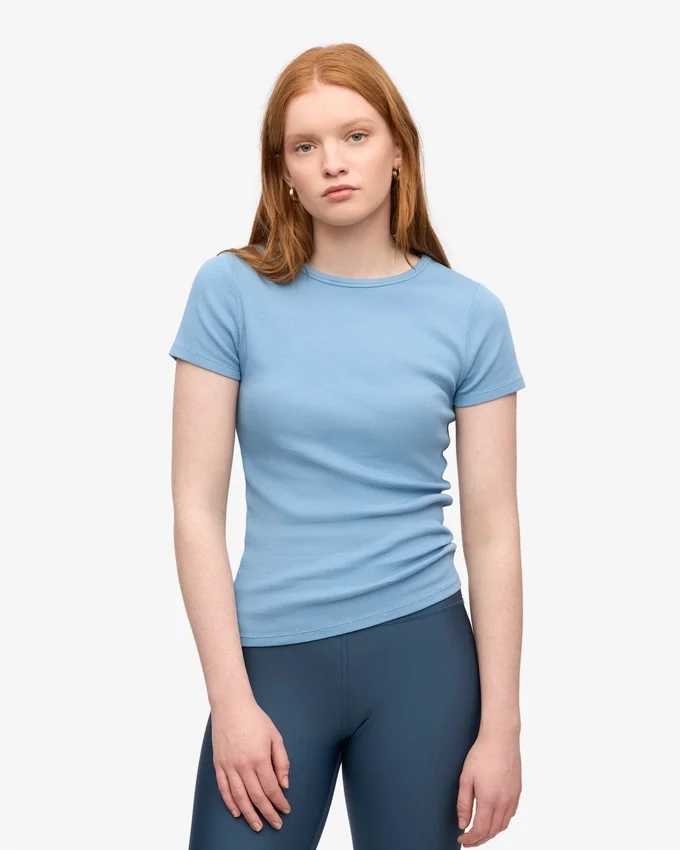 Ekologisk ribbad T-shirt – Seaside Blue