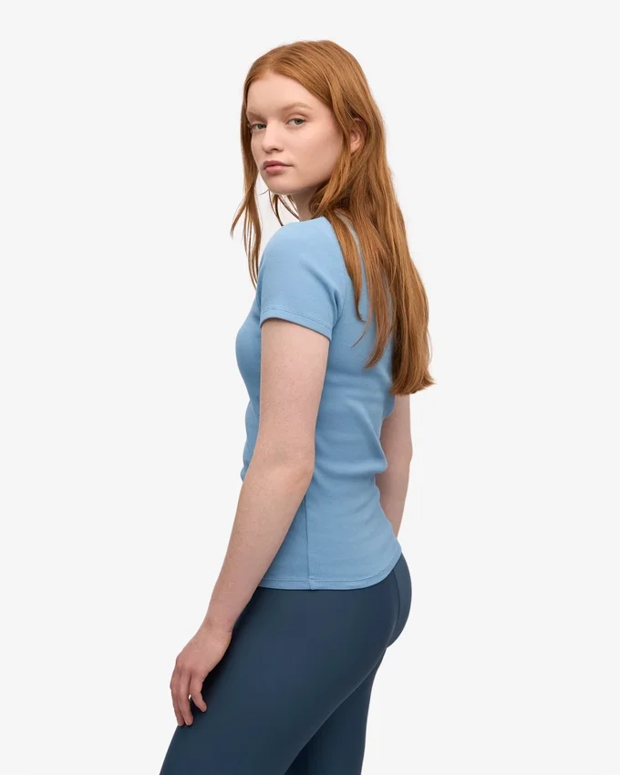 Ekologisk ribbad T-shirt – Seaside Blue