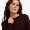 Ekologisk ribbstickad långärmad T-shirt för dam – oxblodsröd