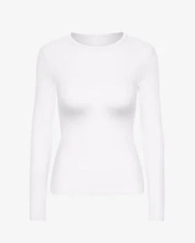 Ekologisk ribbstickad T-shirt med långa ärmar för dam – optiskt vit