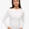 Ekologisk ribbstickad T-shirt med långa ärmar för dam – optiskt vit