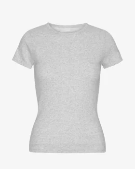 Ekologisk T-shirt i ribbstickat – snövit melange