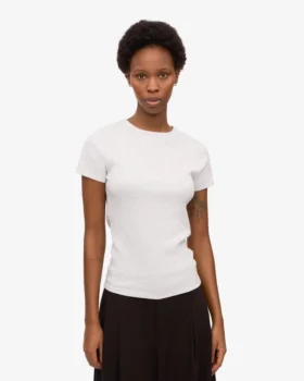 Ekologisk T-shirt i ribbstickat – snövit melange