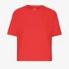 Ekologisk T-shirt med boxig, kort passform – röd mandarin