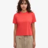 Ekologisk T-shirt med boxig, kort passform – röd mandarin