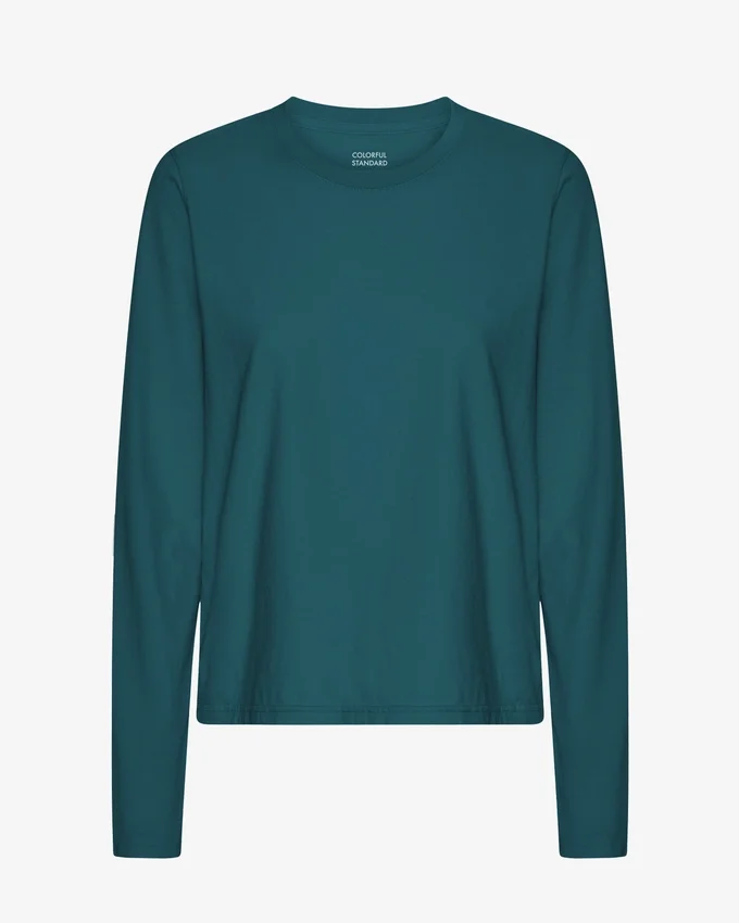 Ekologisk T-shirt med lång ärm för damer – havsgrön