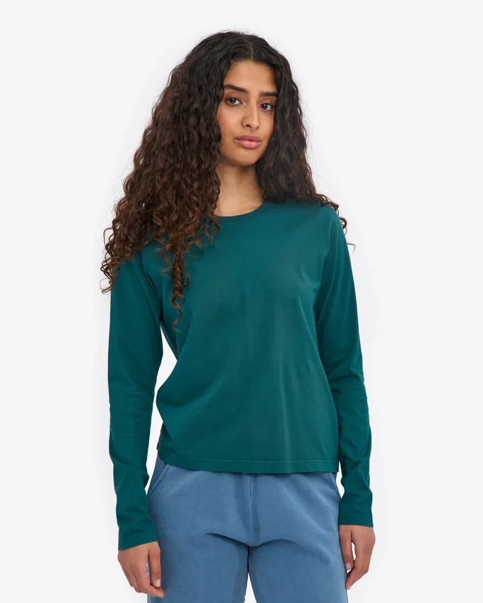Ekologisk T-shirt med lång ärm för damer – havsgrön