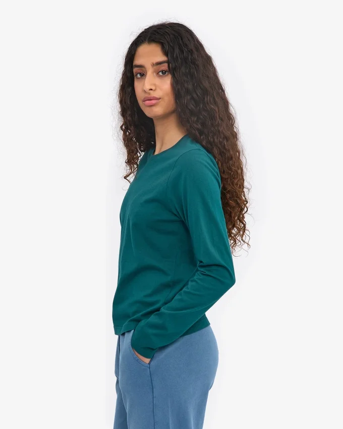 Ekologisk T-shirt med lång ärm för damer – havsgrön
