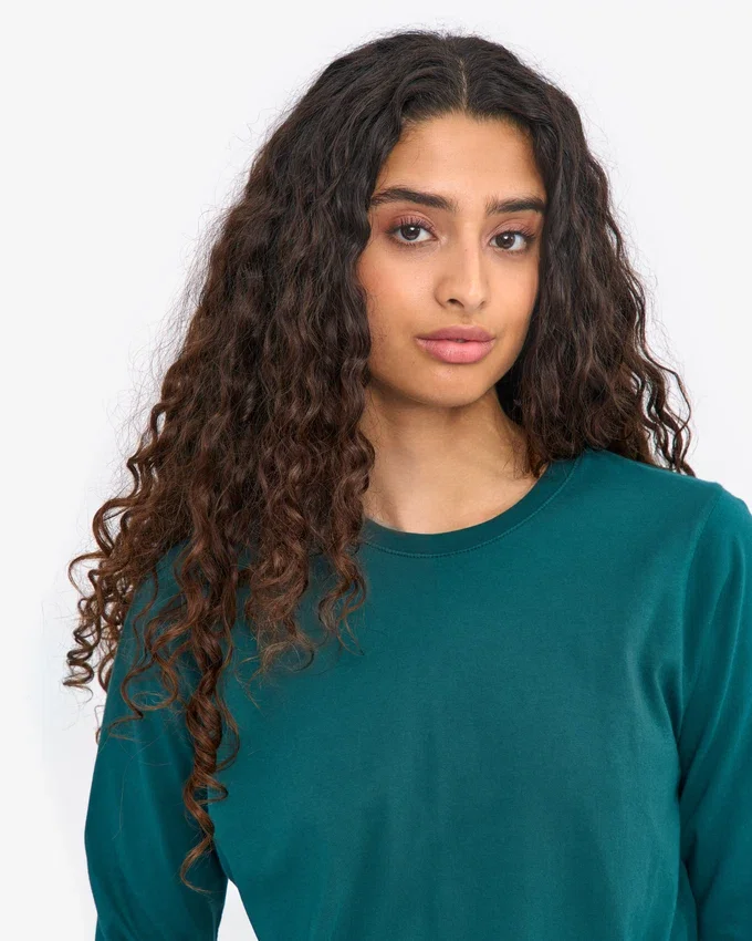 Ekologisk T-shirt med lång ärm för damer – havsgrön