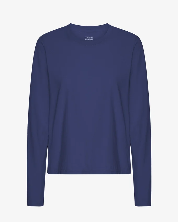 Ekologisk T-shirt med lång ärm för damer – marinblå