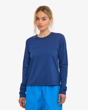 Ekologisk T-shirt med lång ärm för damer – marinblå