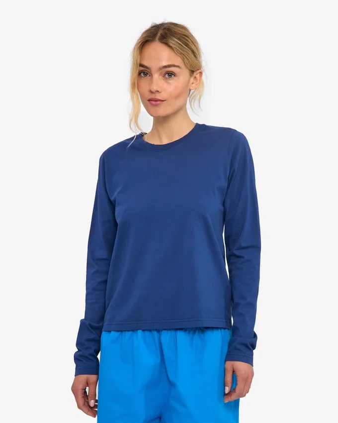 Ekologisk T-shirt med lång ärm för damer – marinblå