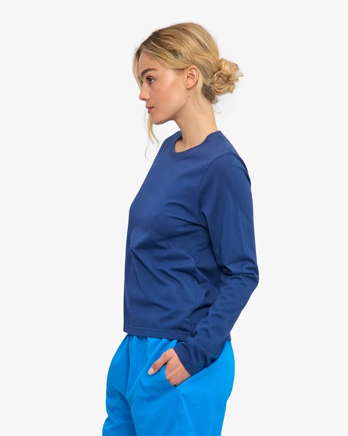 Ekologisk T-shirt med lång ärm för damer – marinblå