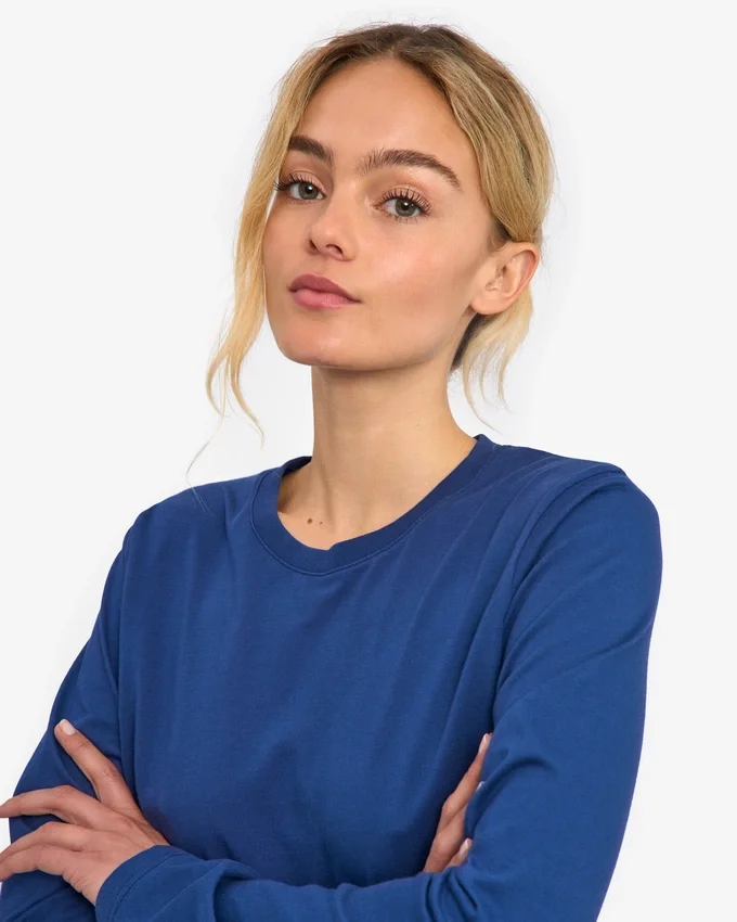 Ekologisk T-shirt med lång ärm för damer – marinblå