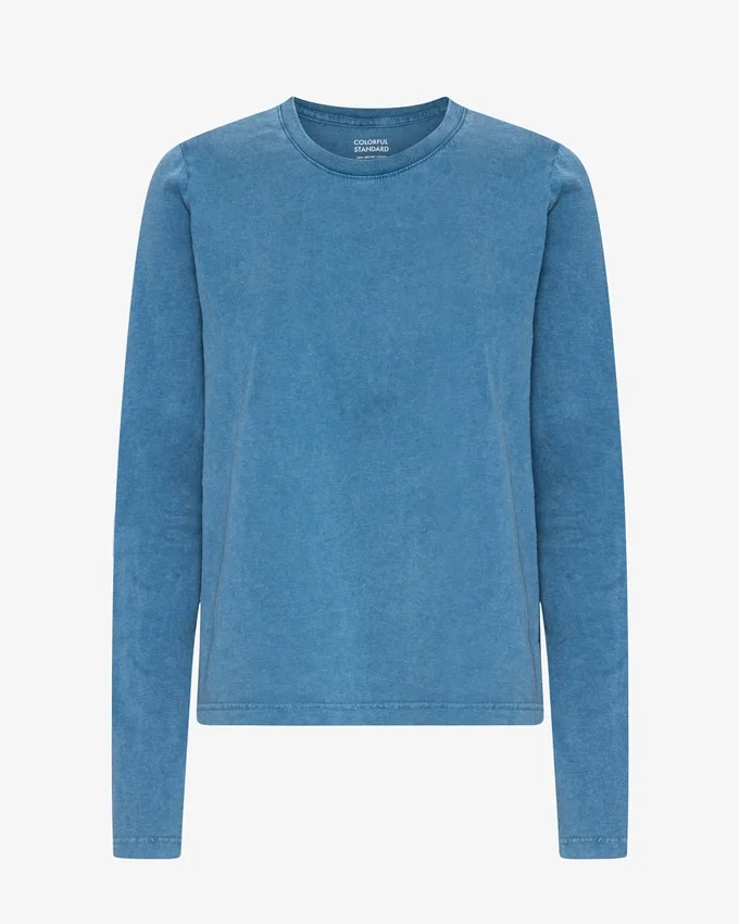 Ekologisk T-shirt med långa ärmar för dam – blekt indigo