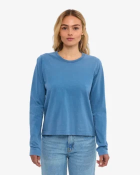 Ekologisk T-shirt med långa ärmar för dam – blekt indigo