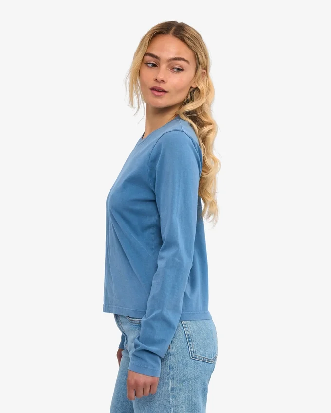 Ekologisk T-shirt med långa ärmar för dam – blekt indigo