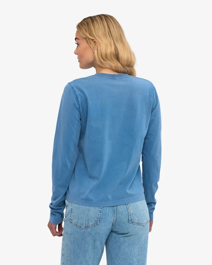 Ekologisk T-shirt med långa ärmar för dam – blekt indigo