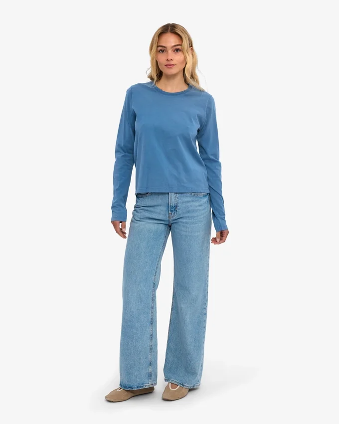 Ekologisk T-shirt med långa ärmar för dam – blekt indigo