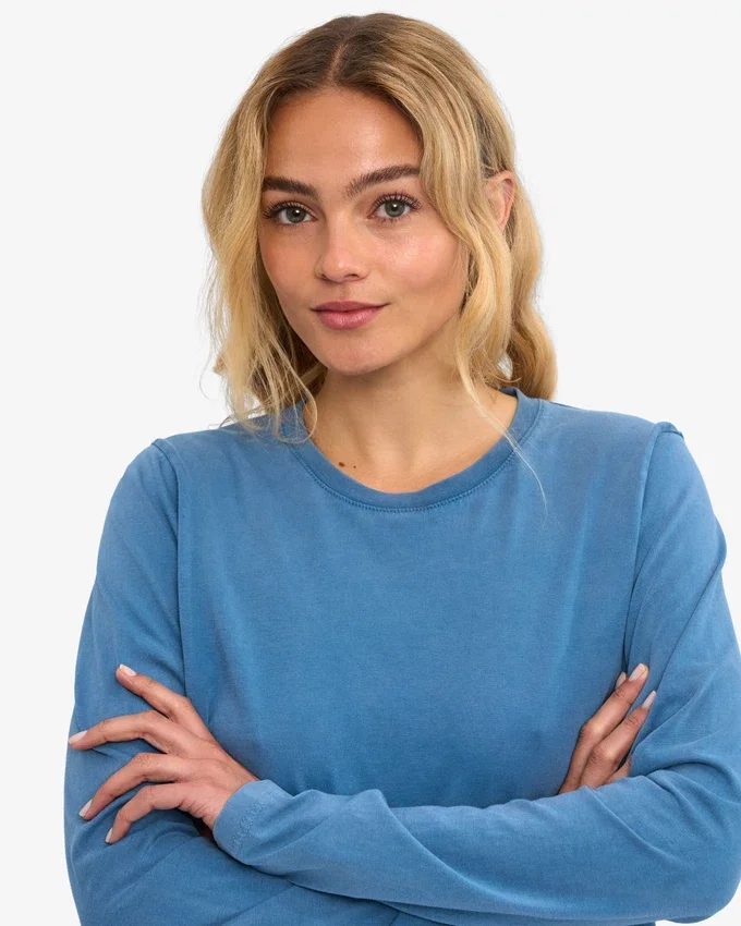 Ekologisk T-shirt med långa ärmar för dam – blekt indigo
