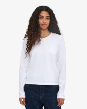 Ekologisk T-shirt med långa ärmar för dam – optiskt vit
