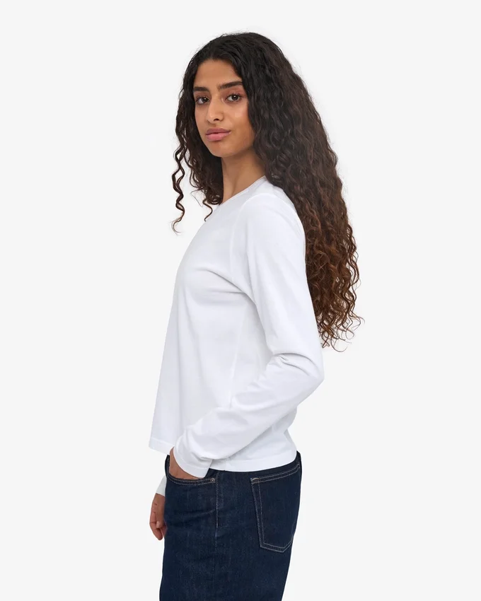 Ekologisk T-shirt med långa ärmar för dam – optiskt vit