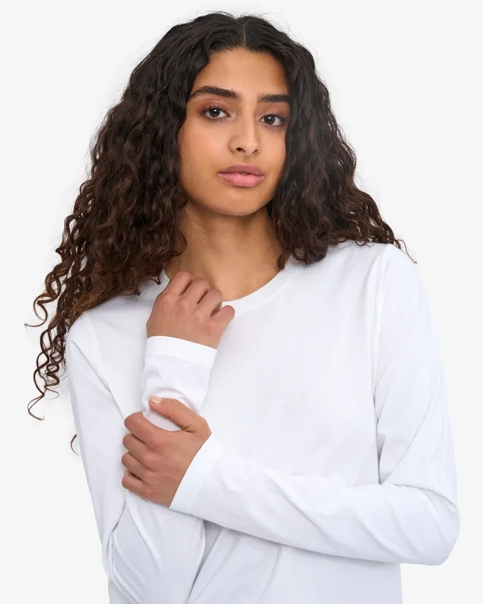 Ekologisk T-shirt med långa ärmar för dam – optiskt vit