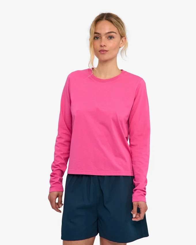 Ekologisk T-shirt med långa ärmar för damer – Bubblegumrosa