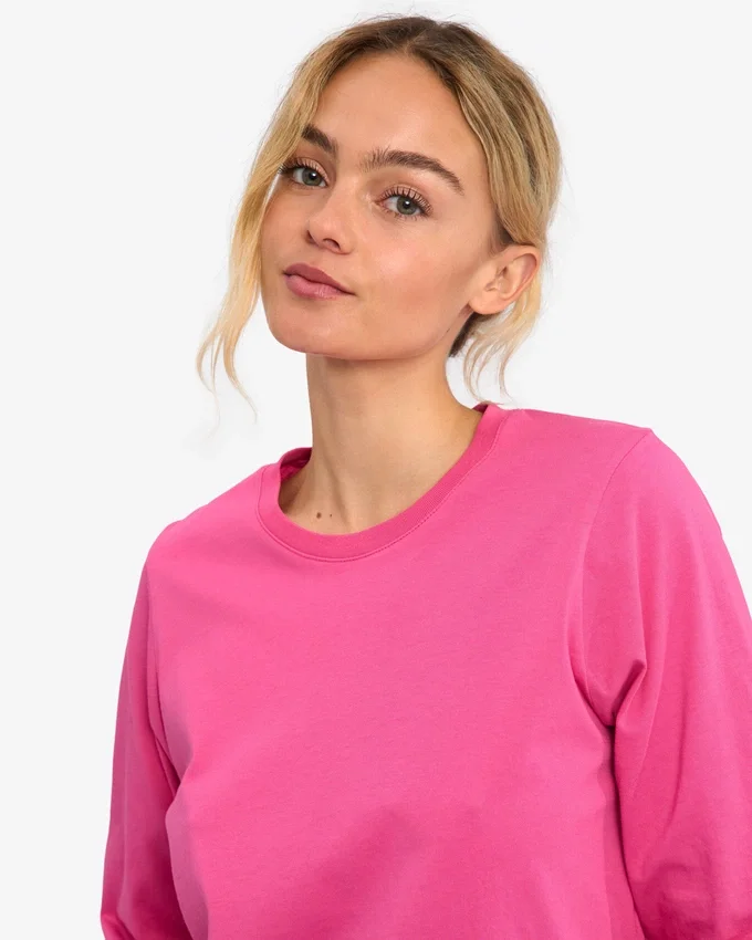Ekologisk T-shirt med långa ärmar för damer – Bubblegumrosa