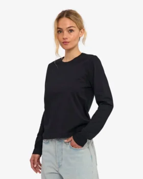 Ekologisk T-shirt med långa ärmar för damer – djupsvart