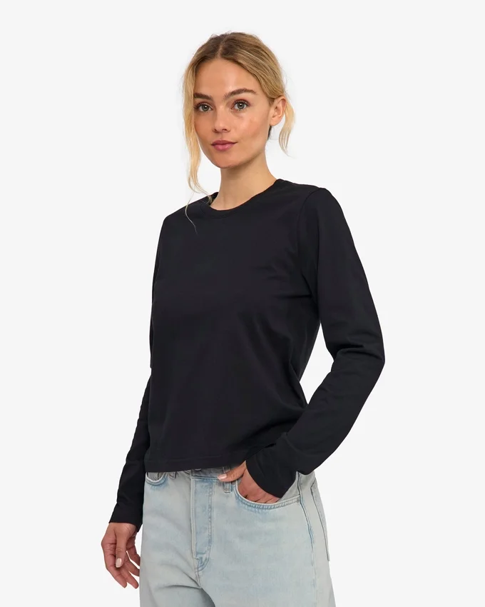 Ekologisk T-shirt med långa ärmar för damer – djupsvart