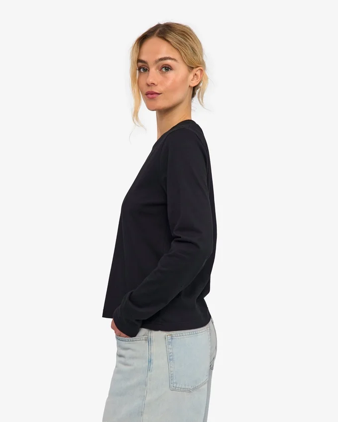 Ekologisk T-shirt med långa ärmar för damer – djupsvart