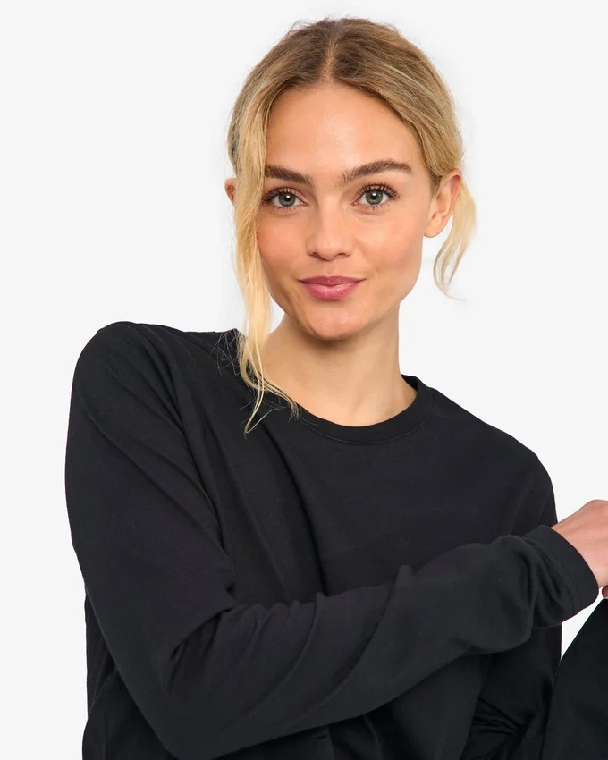 Ekologisk T-shirt med långa ärmar för damer – djupsvart