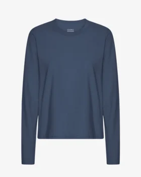 Ekologisk T-shirt med långa ärmar för damer – petrolblå