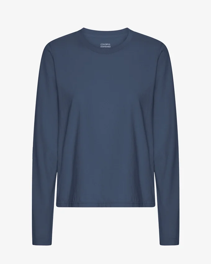 Ekologisk T-shirt med långa ärmar för damer – petrolblå