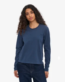 Ekologisk T-shirt med långa ärmar för damer – petrolblå