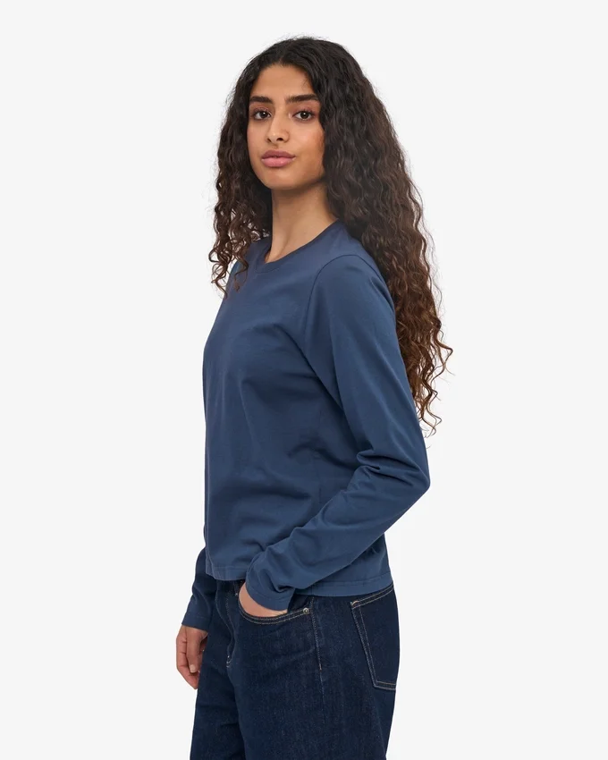 Ekologisk T-shirt med långa ärmar för damer – petrolblå