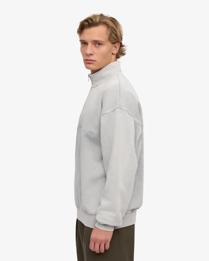 Ekologisk tröja med kort dragkedja – blekt grå