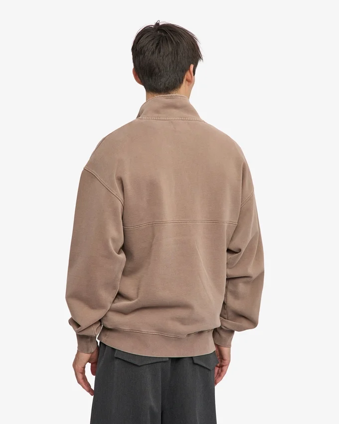 Ekologisk tröja med kort dragkedja – blekt khaki