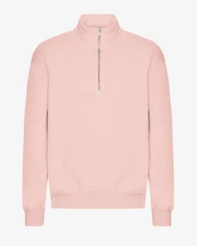 Ekologisk tröja med kort dragkedja – blekt rosa
