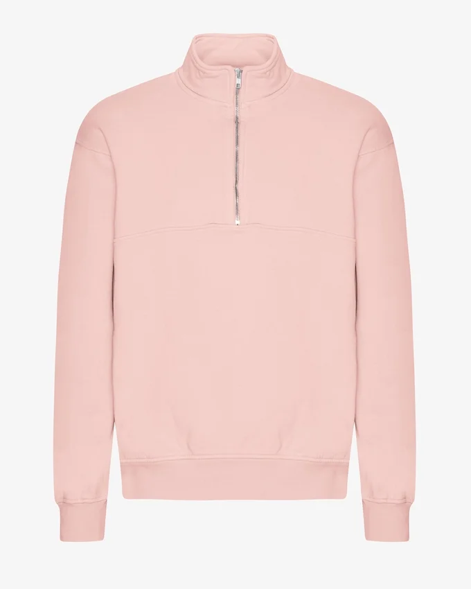 Ekologisk tröja med kort dragkedja – blekt rosa