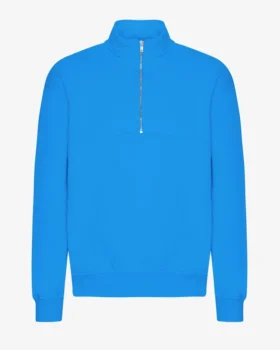 Ekologisk tröja med kort dragkedja – Pacific Blue