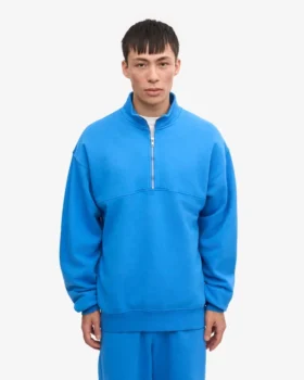 Ekologisk tröja med kort dragkedja – Pacific Blue