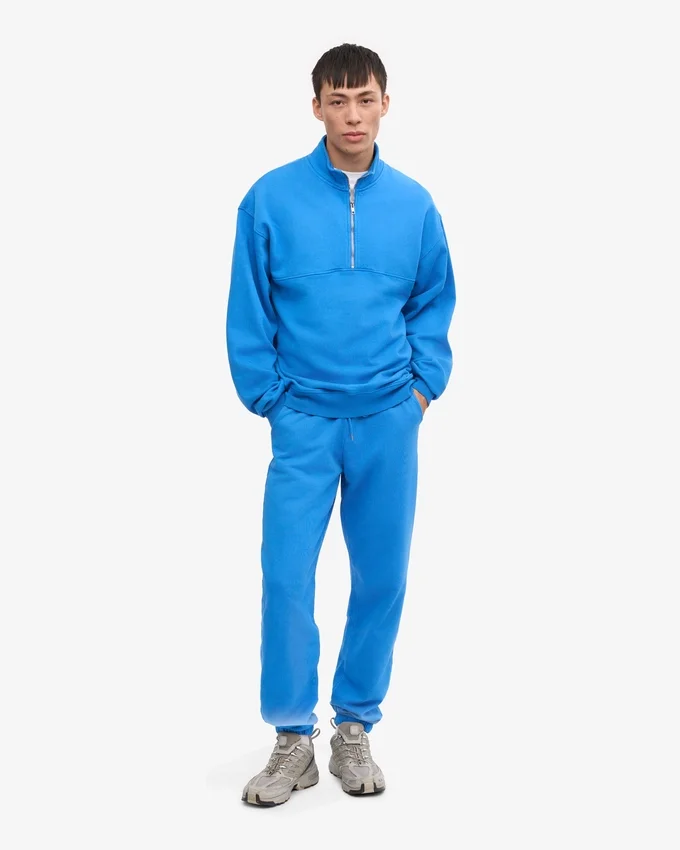 Ekologisk tröja med kort dragkedja – Pacific Blue
