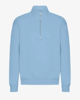 Ekologisk tröja med kort dragkedja – Seaside Blue