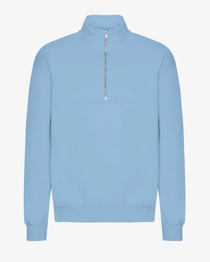 Ekologisk tröja med kort dragkedja – Seaside Blue