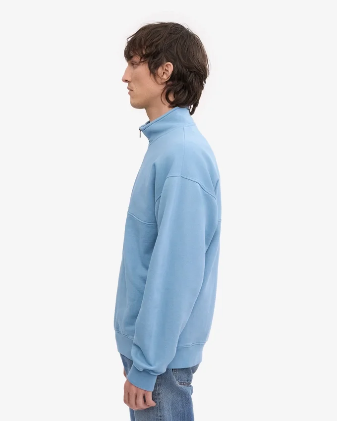 Ekologisk tröja med kort dragkedja – Seaside Blue